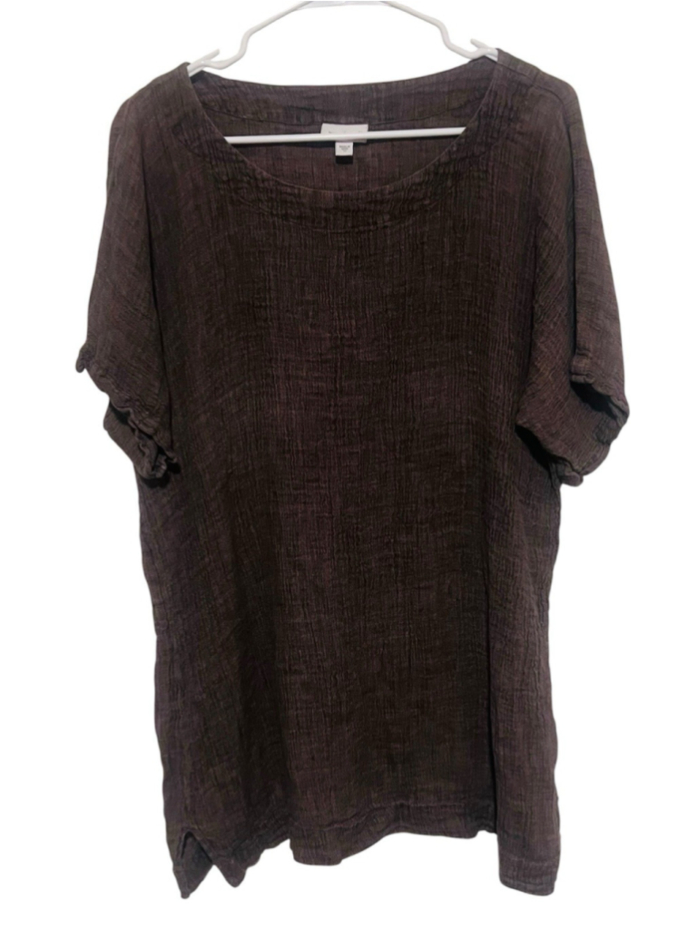 J. Jill Pure Jill 100% Linen Gauze Tunic Top Medium Brown Short Sleeve Lagenlook
